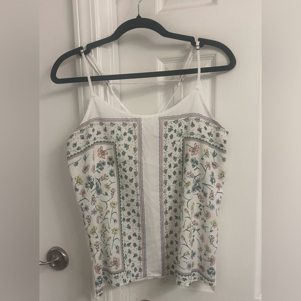 Forever 21 White Floral Panel Spaghetti Strap Cami